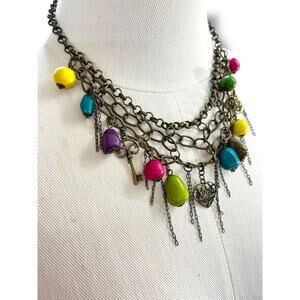 Tiered Multicolor Bronze Color Necklace Artsy 20" with 3" Drop